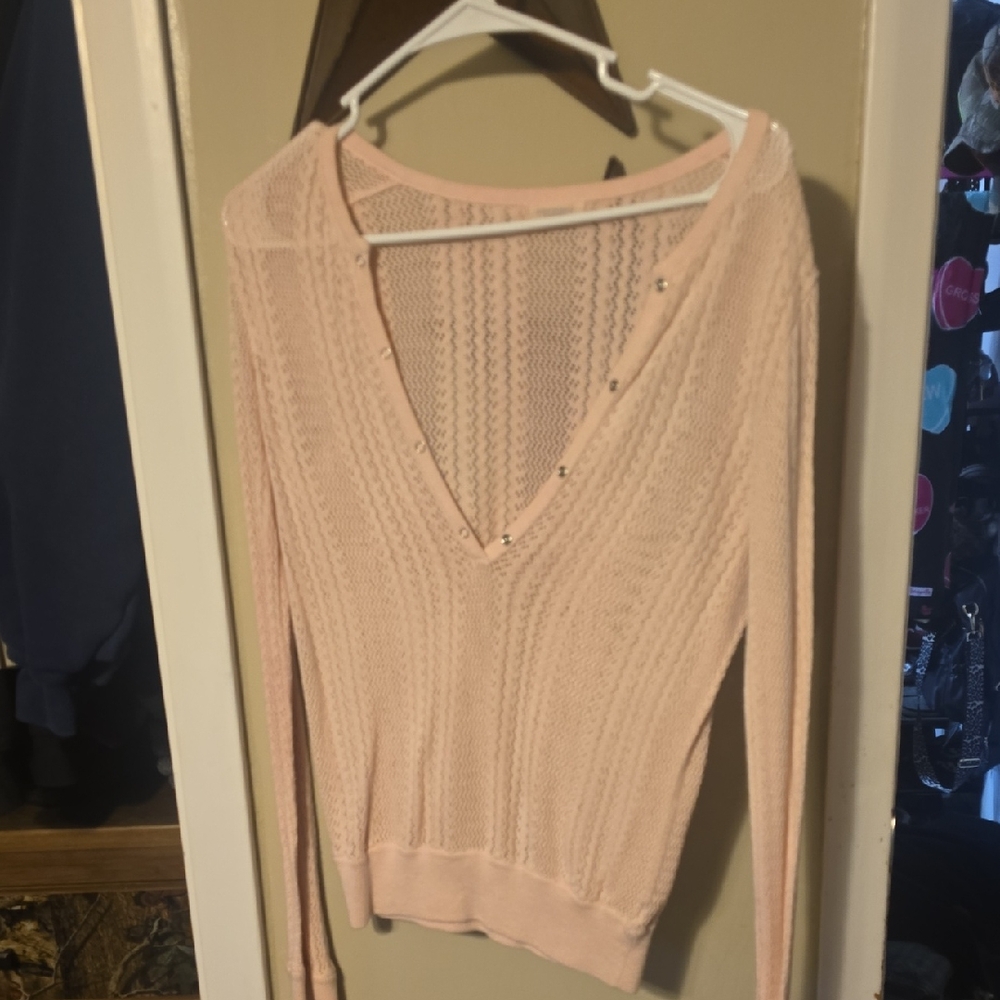 American Eagle Outfitters Light Pink V-Neck Sweater Knit Material